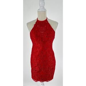 Morilee Madeline Gardner Embroidered Halter Formal Mini Dress Womens XS Red